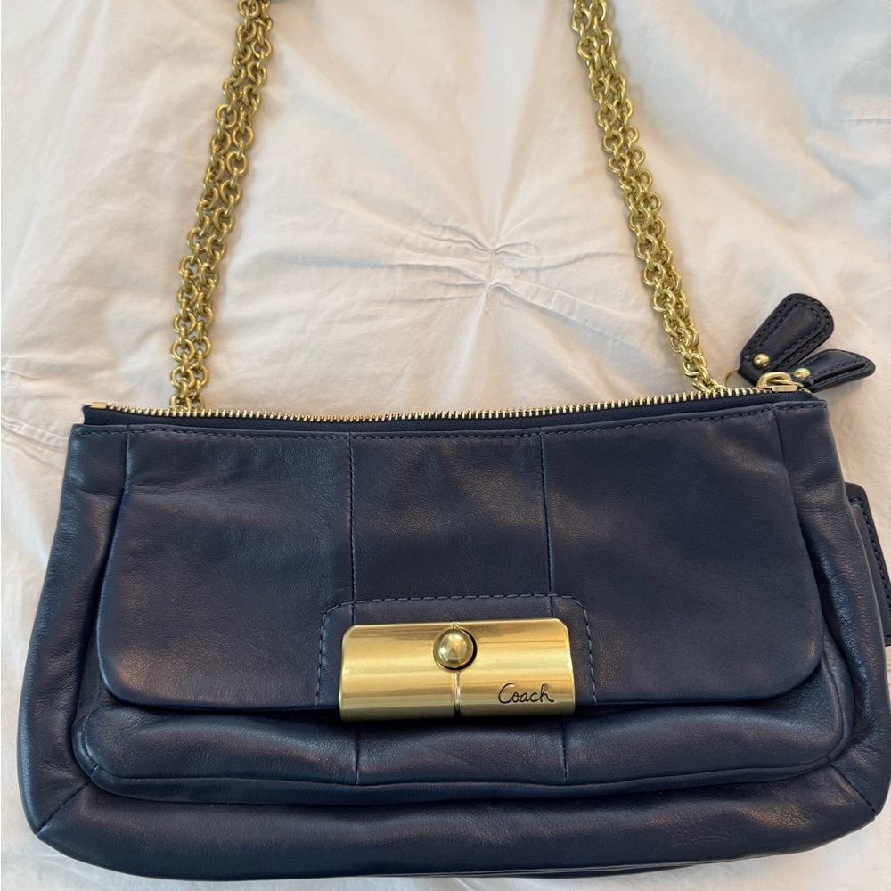 Coach Navy Blue Leather Shoulder Bag